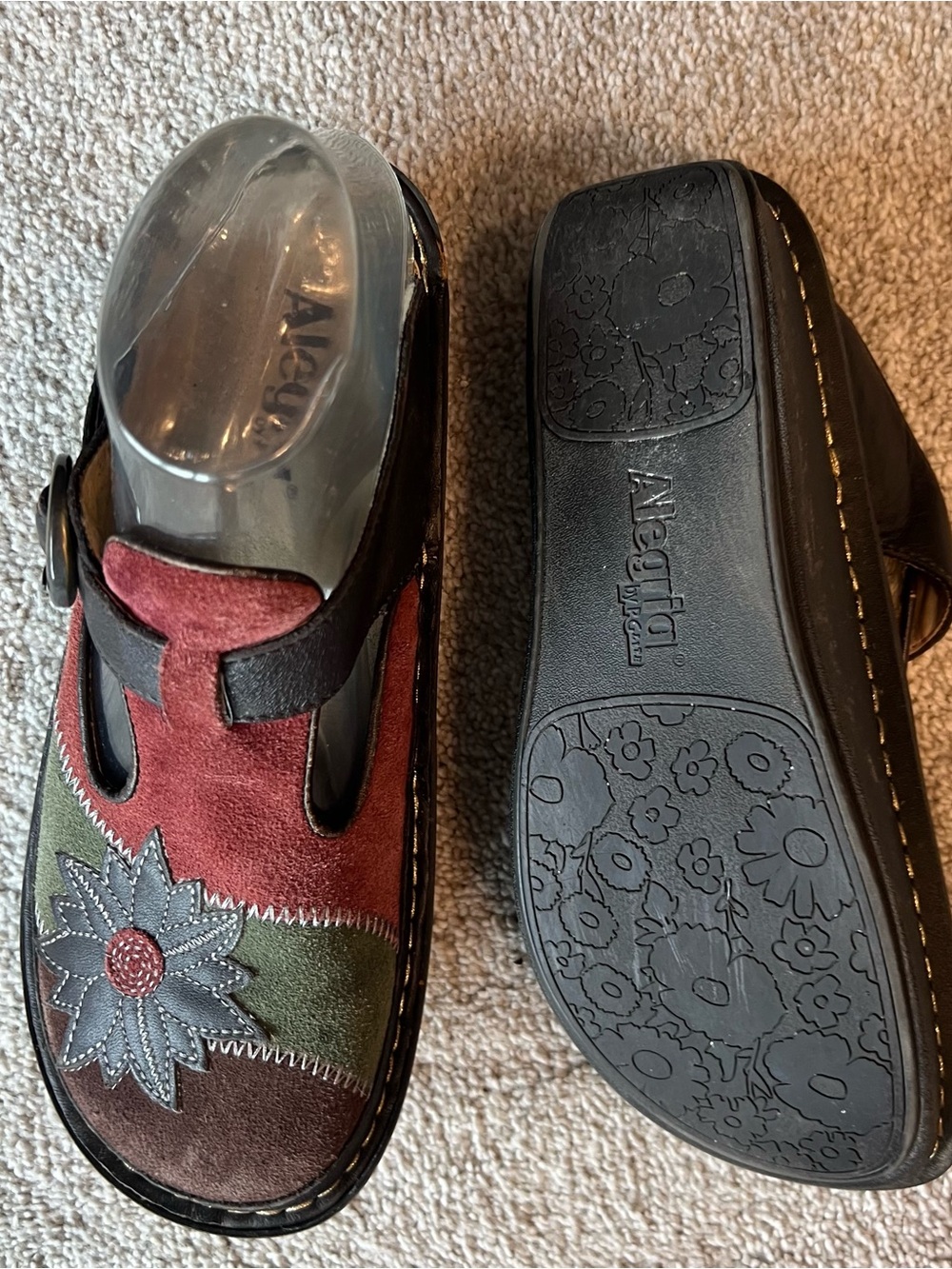 Alegria Multi-Color Floral Suede Clogs - Women's Size 39 - Picture 7 of 8
